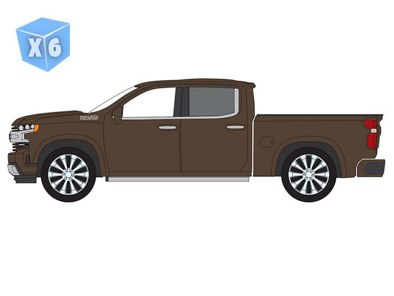 PRE-ORDER - 6 PACK 2019 Chevy Silverado High Country - Oakwood Metallic Diecast 1:64 Scale Model - Auto World AWSP215A
