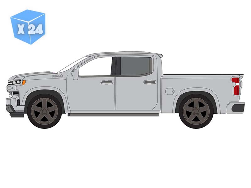 PRE-ORDER - 24 PACK 2019 Chevy Silverado High Country - Silver Ice Diecast 1:64 Scale Model - Auto World AWSP215B