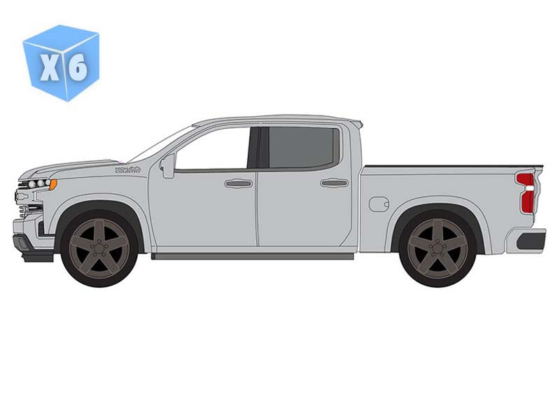 PRE-ORDER - 6 PACK 2019 Chevy Silverado High Country - Silver Ice Diecast 1:64 Scale Model - Auto World AWSP215B