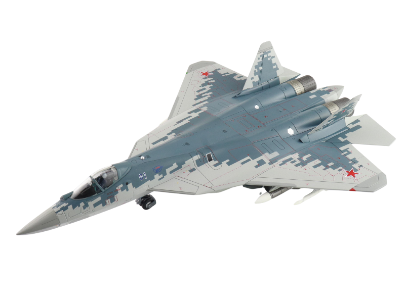 Sukhoi Su-57 Stealth Fighter 01 Blue Russian Air Force 2019 (w/ 2 x R-77 and 2 x R-37 missiles)  Diecast 1:72 Scale Model - Hobby Master HA6806