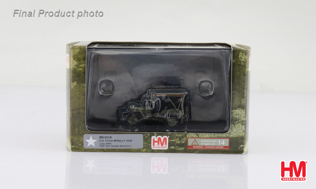 U.S. 1/4 Ton Military Vehicle - Leyte WWII 1945 Gen. Douglas MacArthur Diecast 1:72 Scale Model - Hobby Master HG4216