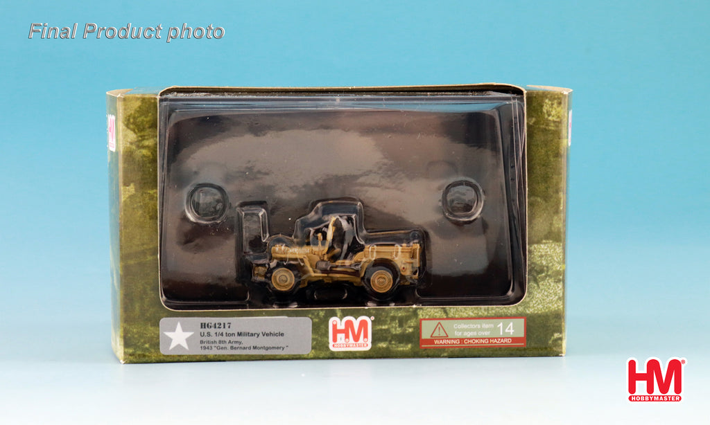 U.S. 1/4 Ton Military Vehicle - British 8th Army 1943 Gen. Bernard Montgomery Diecast 1:72 Scale Model - Hobby Master HG4217