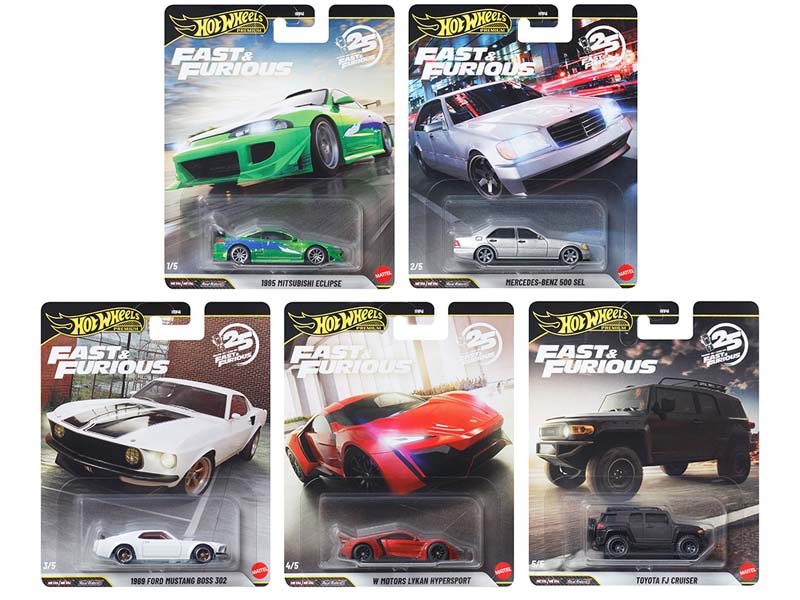 PRE-ORDER Fast & Furious 25Th Anniversary (Premium 2026 N Assortment) SET OF 5 Diecast 1:64 Scale Models - Hot Wheels HNW46-956N