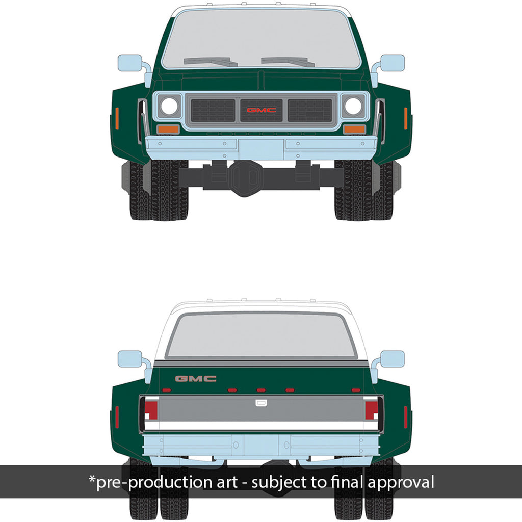 PRE-ORDER 1973 GMC Sierra Grande 3500 Crew Cab Dually - Glenwood Green and Frost White Diecast 1:64 Scale Model - IXO America IA64006