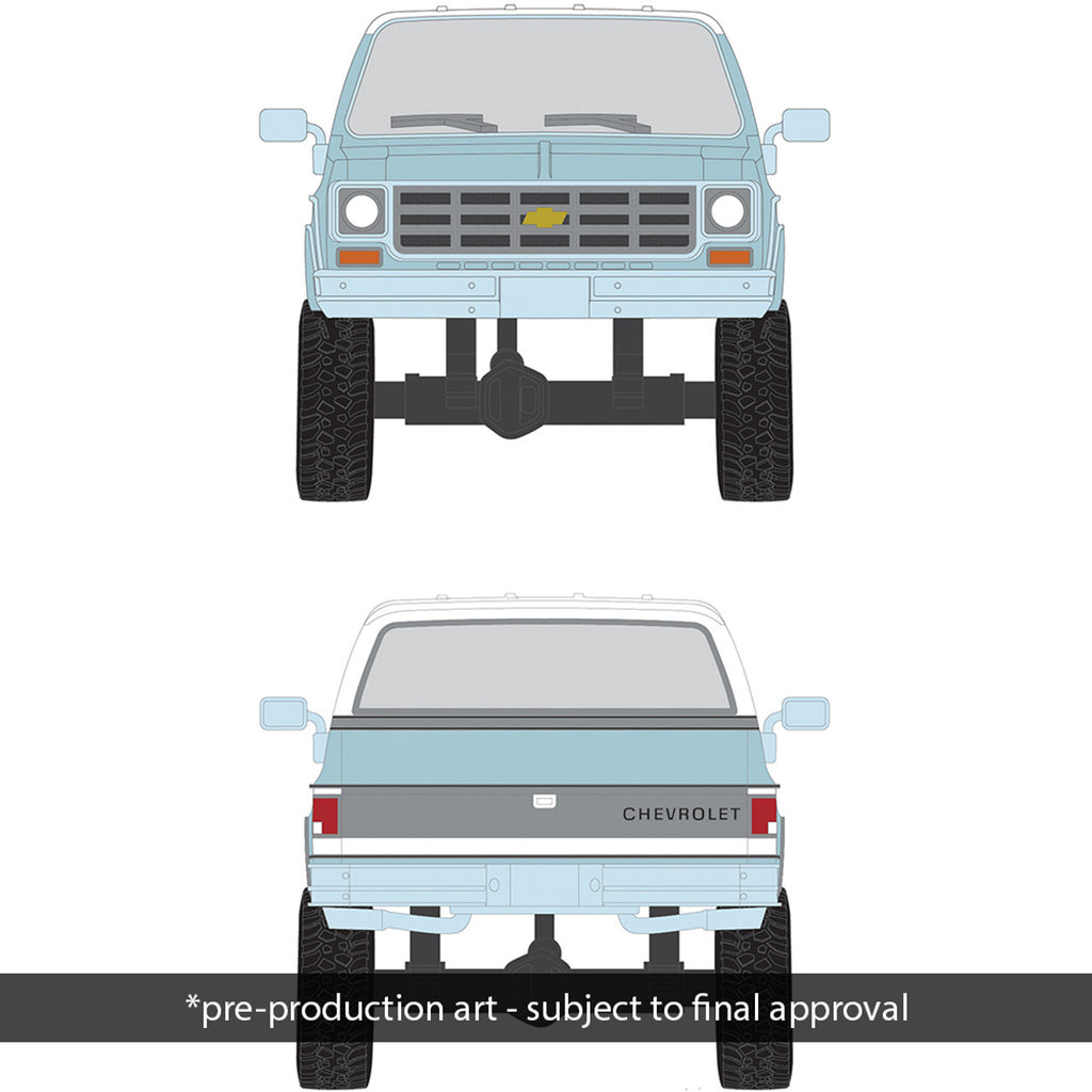 PRE-ORDER 1978 Chevrolet Silverado K30 Crew Cab Fleetside Lifted - Light Blue and Frost White Diecast 1:64 Scale Model - IXO America IA64007