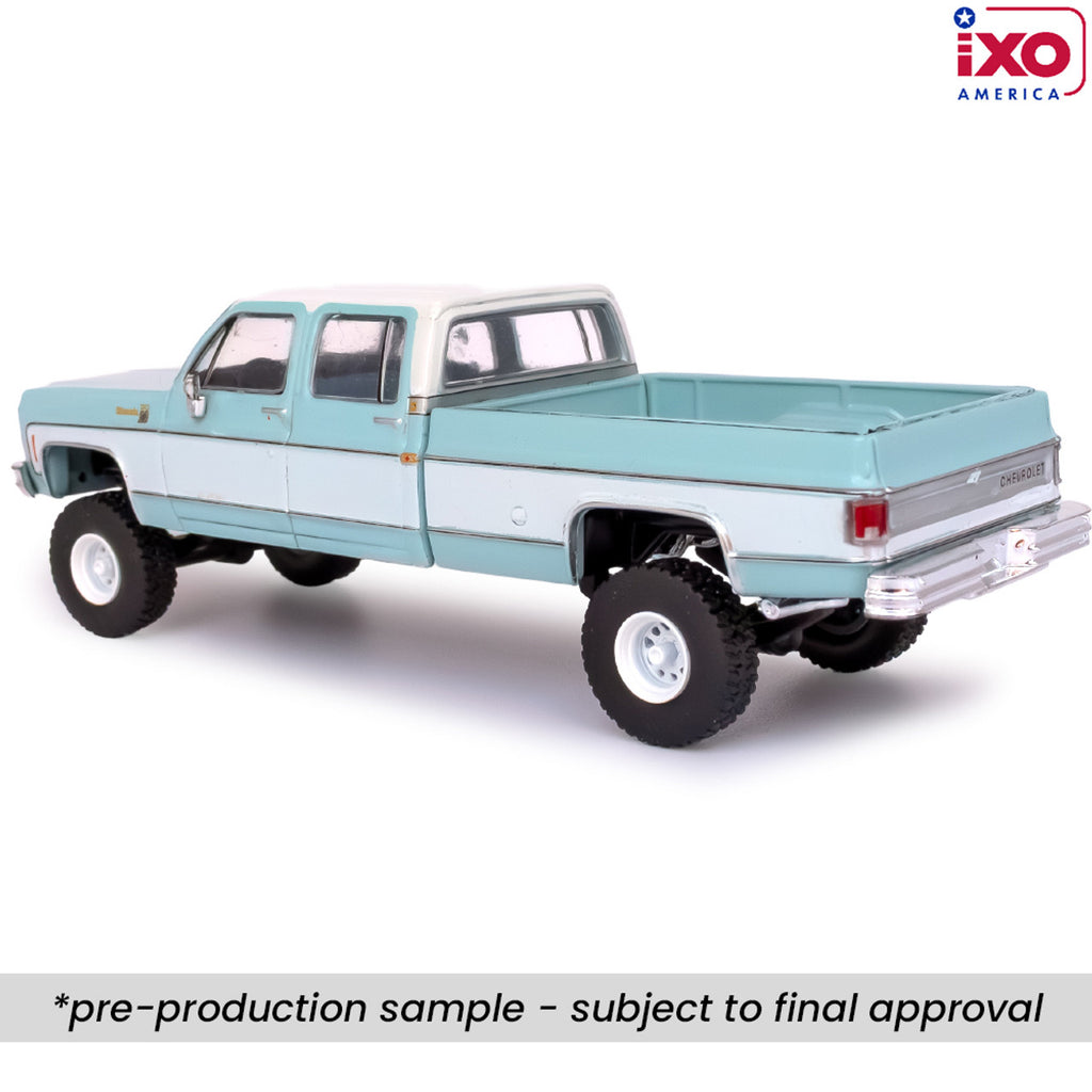 PRE-ORDER 1978 Chevrolet Silverado K30 Crew Cab Fleetside Lifted - Light Blue and Frost White Diecast 1:64 Scale Model - IXO America IA64007