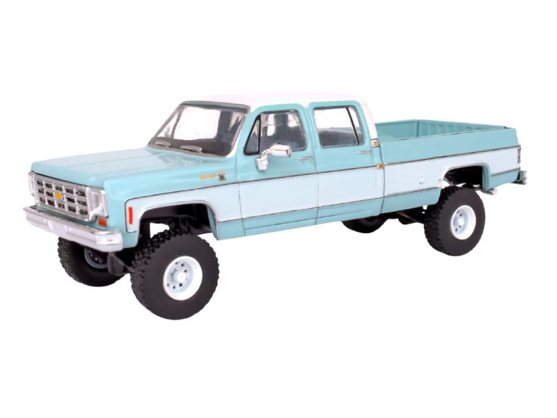 PRE-ORDER 1978 Chevrolet Silverado K30 Crew Cab Fleetside Lifted - Light Blue and Frost White Diecast 1:64 Scale Model - IXO America IA64007