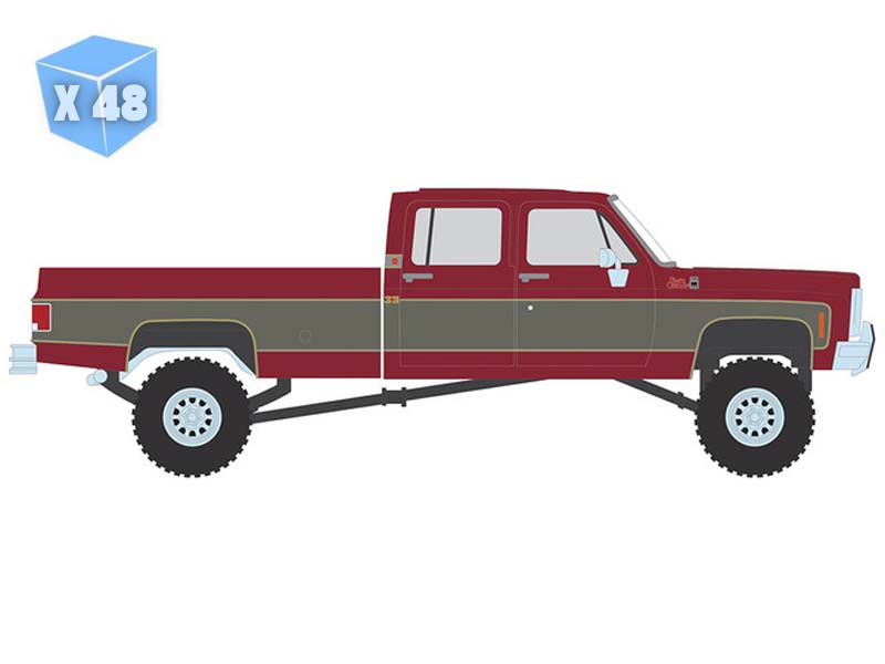PRE-ORDER - 48 PACK 1977 GMC Sierra Grande K2500 Crew Cab Wideside - Dark Red Metallic and Silver Special Two-Tone - Lifted Diecast 1:64 Scale Model - IXO IA64027