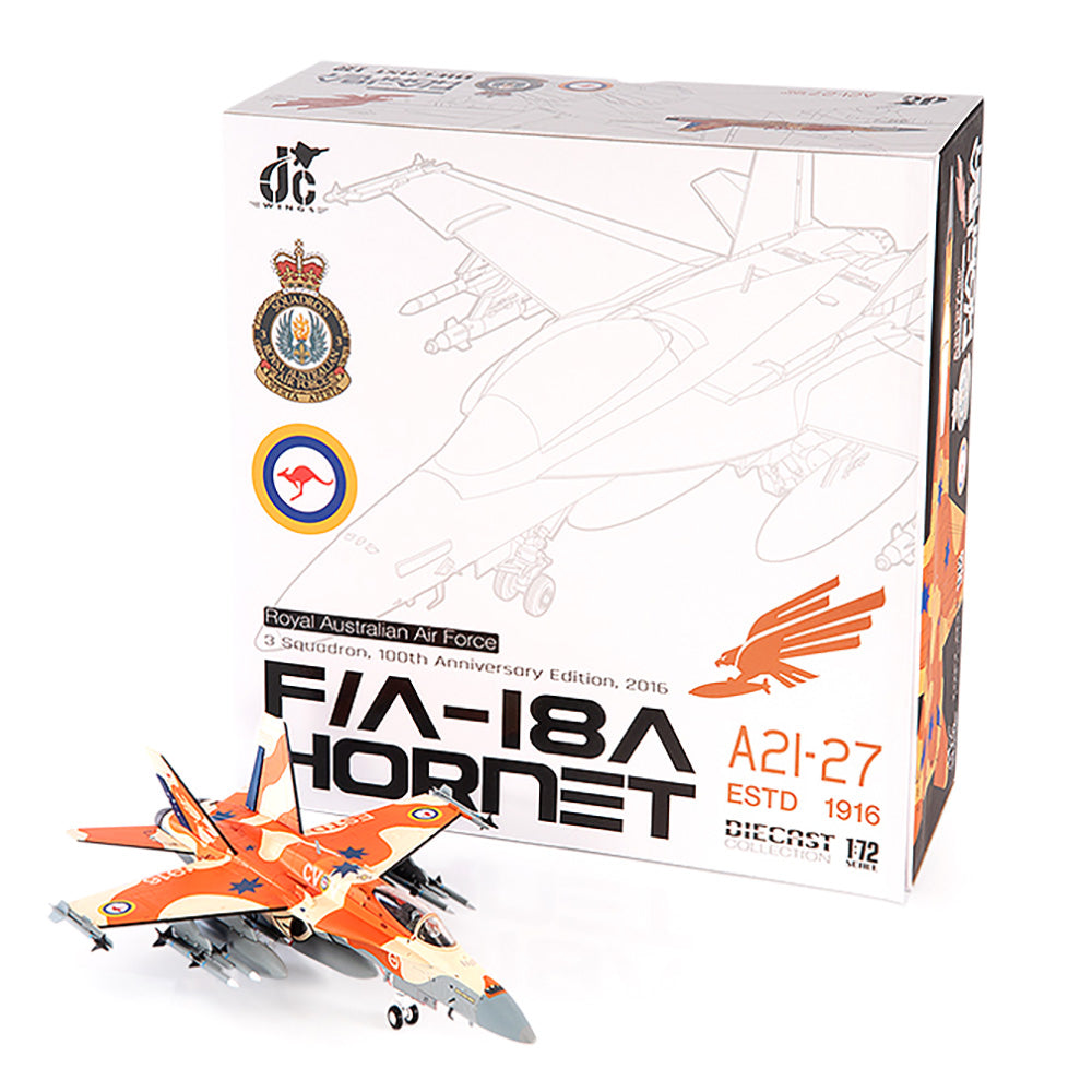 McDonnell Douglas F/A-18A Hornet Royal Australian Air Force 3 Squadron 100th Anniversary Diecast 1:72 Scale Model - JC Wings JCW-72-F18-016