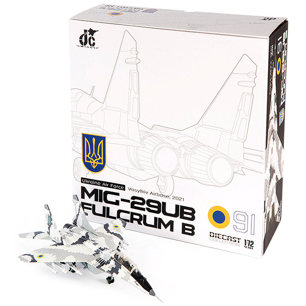 Mikoyan MiG-29UB Fulcrum B Ukraine Air Force Vasylkiv Airbase Diecast 1:72 Scale Model - JC Wings JCW-72-MG29-015
