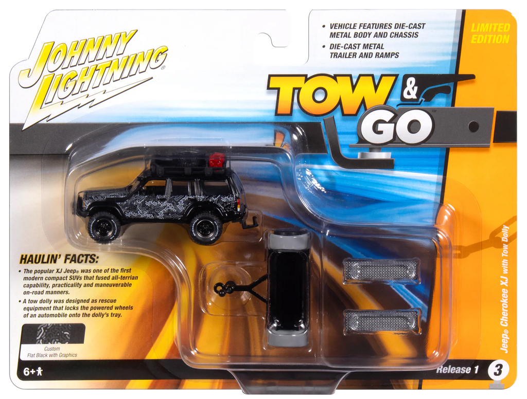 Jeep Cherokee XJ w/Tow Dolly (Tow and Go) Diecast 1:64 Scale Model - Johnny Lightning JLBT022