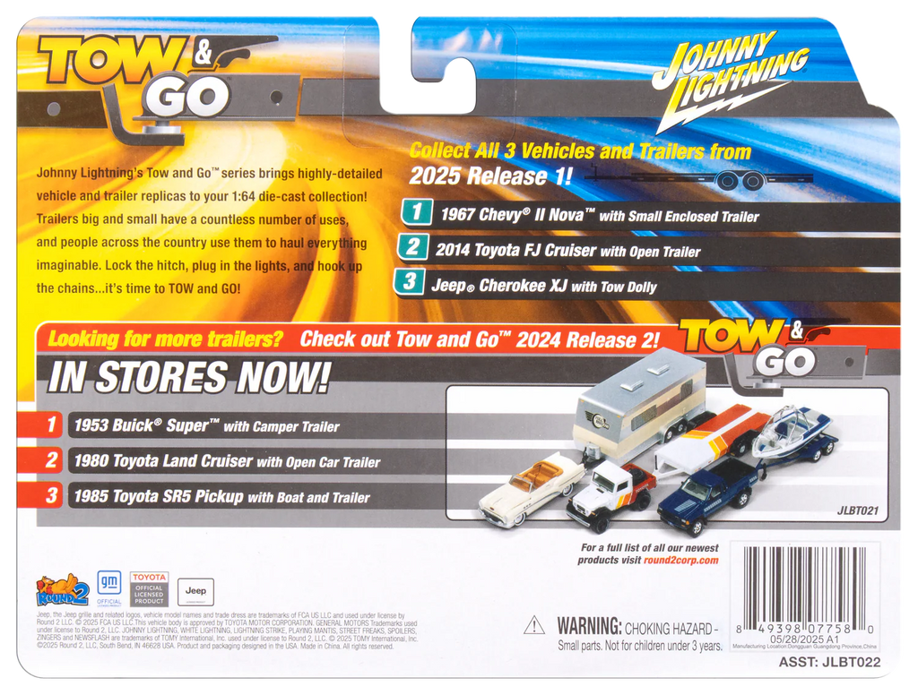 CHASE 2014 Toyota FJ Cruiser w/ Small Open Trailer (Tow and Go) Diecast 1:64 Scale Model - Johnny Lightning JLBT022