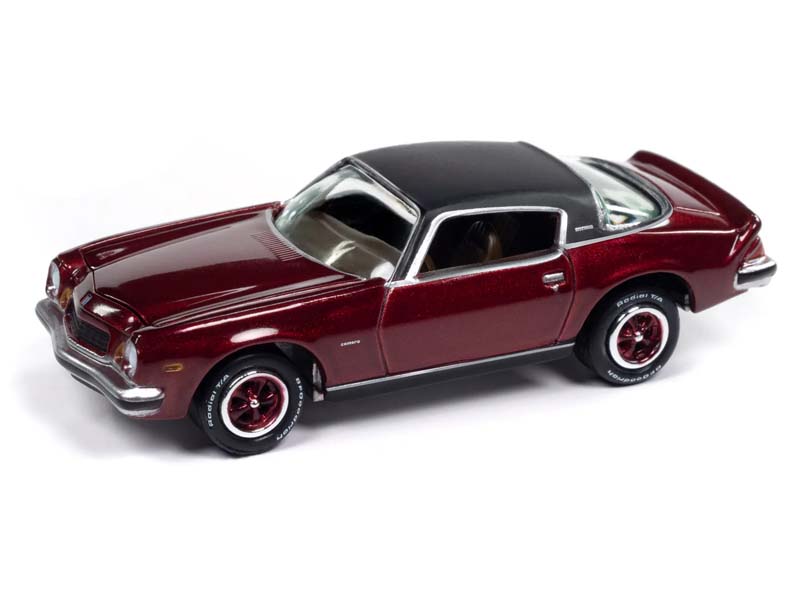 1975 Chevrolet Camaro - Dark Red Poly w/ Flat Black Roof Diecast 1:64 Scale Model - Johnny Lightning JLCG033A