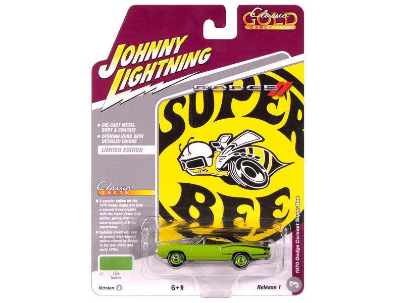 1970 Dodge Super Bee - Sublime w/ Flat Black Roof Diecast 1:64 Scale Model - Johnny Lightning JLCG033A
