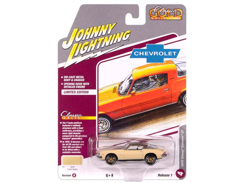 1975 Chevrolet Camaro - Cream Beige w/ Brown Roof Diecast 1:64 Scale Model - Johnny Lightning JLCG033B