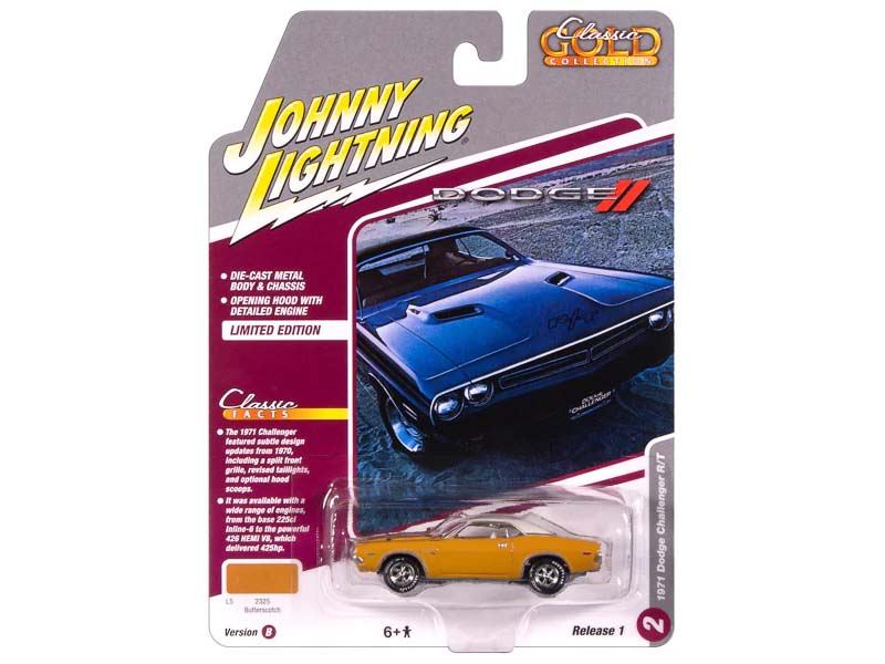 1971 Dodge Challenger R/T Butterscotch w/ White Diecast 1:64 Scale Model - Johnny Lightning JLCG033B