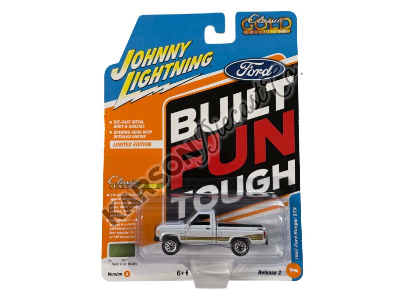 CHASE 1987 Ford Ranger STX Alpine Green w/ Gold STX Stripes (Classic Gold) Diecast 1:64 Scale Model - Johnny Lightning JLCG037