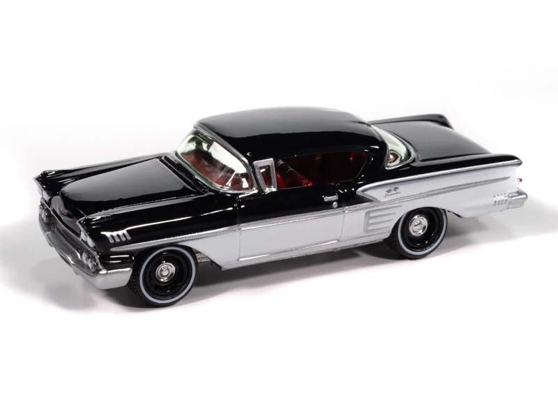 1958 Chevy Impala (Onyx Black w/ White Sides) w/ Collector Tin Diecast 1:64 Scale Model - Johnny Lightning JLCT017