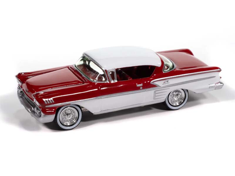 1958 Chevy Impala (Rio Red w/ White Sides) w/ Collector Tin Diecast 1:64 Scale Model - Johnny Lightning JLCT017