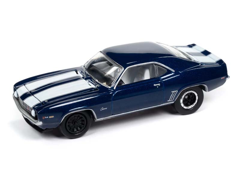 1969 Chevrolet Camaro Z28 - Metallic Blue w/ White Stripes Diecast 1:64 Scale Model - Johnny Lightning JLMC034A