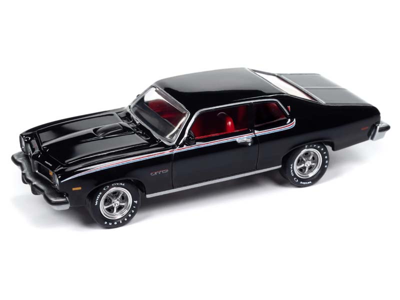 1974 Pontiac GTO - Gloss Black w/ GTO RWB Stripes Diecast 1:64 Scale Model - Johnny Lightning JLMC034A