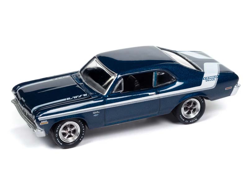 1970 Chevrolet Nova Yenko Deuce Fathom Blue Poly w/ White Stripes Diecast 1:64 Scale Model - Johnny Lightning JLMC034A