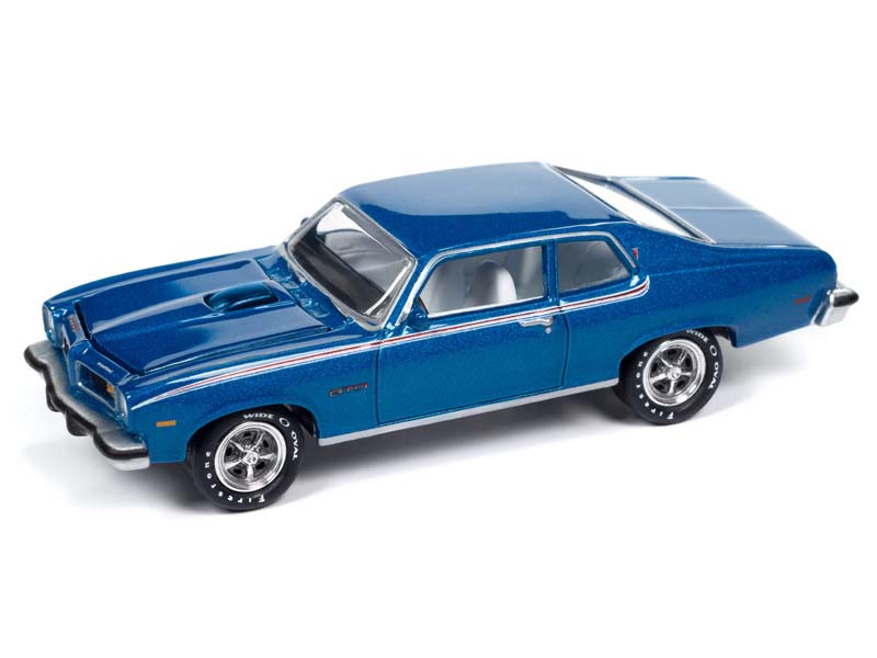 1974 Pontiac GTO Regatta Blue Poly w/ RWB Stripes Diecast 1:64 Scale Model - Johnny Lightning JLMC034B
