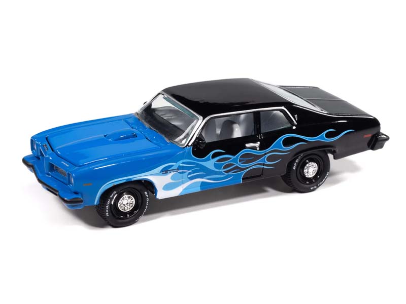 1974 Pontiac GTO Black w/ Blue Flames (Street Freaks) Diecast 1:64 Scale Model - Johnny Lightning JLSF027B