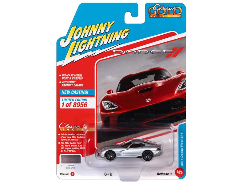 2014 Dodge Viper SRT – Silver (Classic Gold 2022 Release 3 Version B) Diecast 1:64 Scale Model - Johnny Lightning JLSP282B