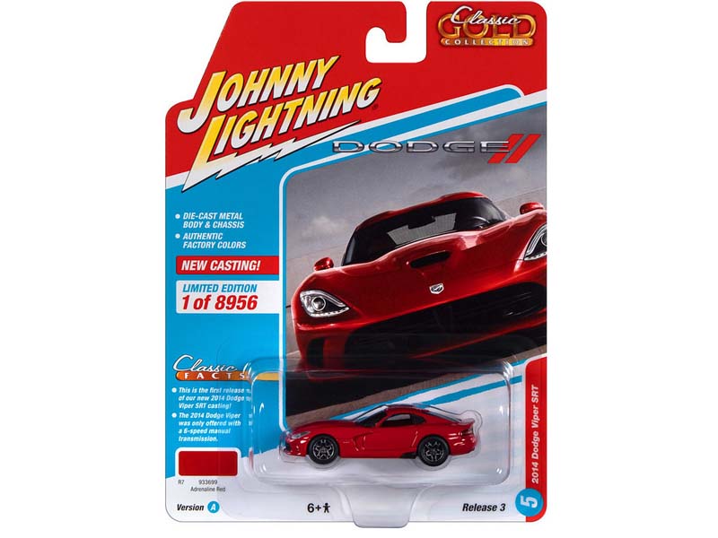 2014 Dodge Viper SRT – Red (Classic Gold 2022 Release 3 Version A) Diecast 1:64 Scale Model - Johnny Lightning JLSP282A