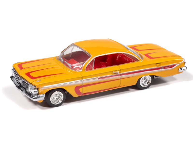 1961 Chevy Impala SS 409 - Scrapin’ - Metallic Yellow w/ Red (Street Freaks) Diecast 1:64 Scale Model - Johnny Lightning JLSP406A