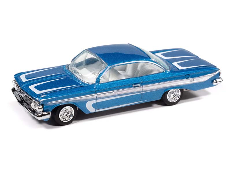 1961 Chevy Impala SS 409 - Scrapin’ - Metallic Blue w/ White (Street Freaks) Diecast 1:64 Scale Model - Johnny Lightning JLSP406B