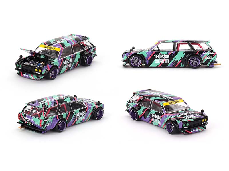 Datsun KAIDO 510 Wagon HKS V1 – Oil Splash Pattern (Kaido House x Mini GT) Diecast 1:64 Scale Model - TSM KHMG144