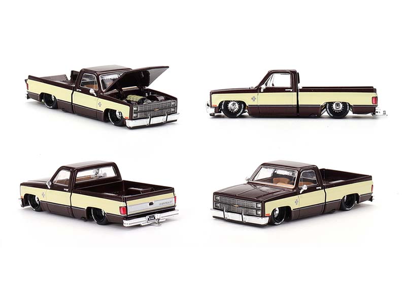 Chevrolet Silverado KAIDO Vintage Spec V1 – Two-Tone Brown Cream (Kaido House x Mini GT) Diecast 1:64 Scale Model - TSM KHMG145