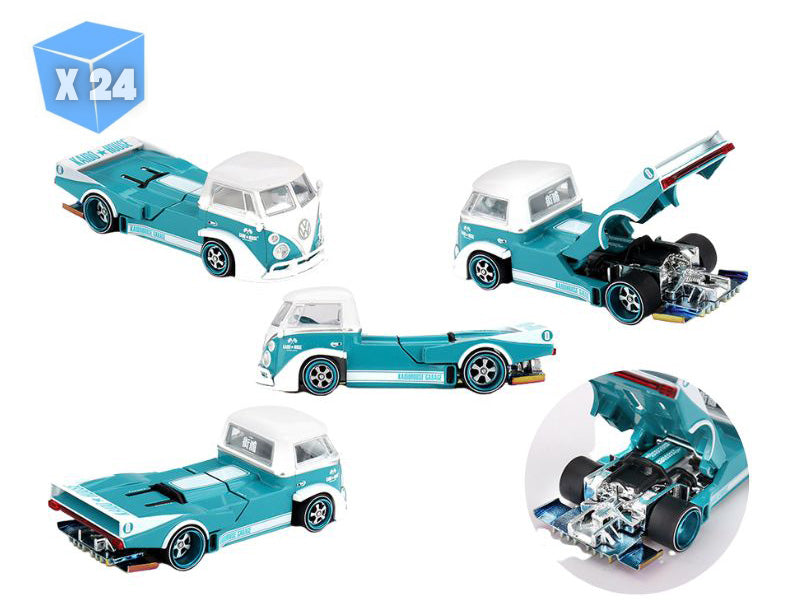 PRE-ORDER - 24 PACK Volkswagen T1 KAIDO WORKS V1 – Turquoise/White (Kaido House x Mini GT) Diecast 1:64 Scale Model - TSM KHMG220