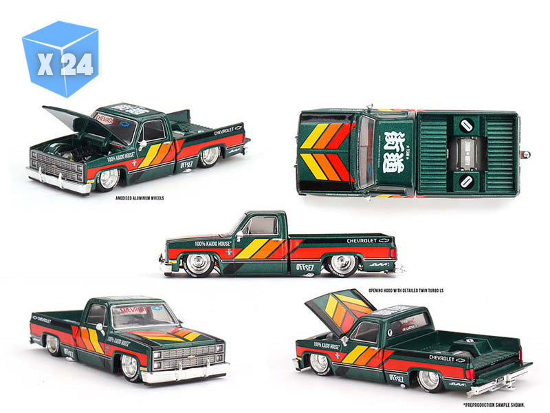 PRE-ORDER - 24 PACK Chevrolet Silverado KAIDO WORKS V3 -Dark Green (Kaido House x Mini GT) Diecast 1:64 Scale Model - TSM KHMG226