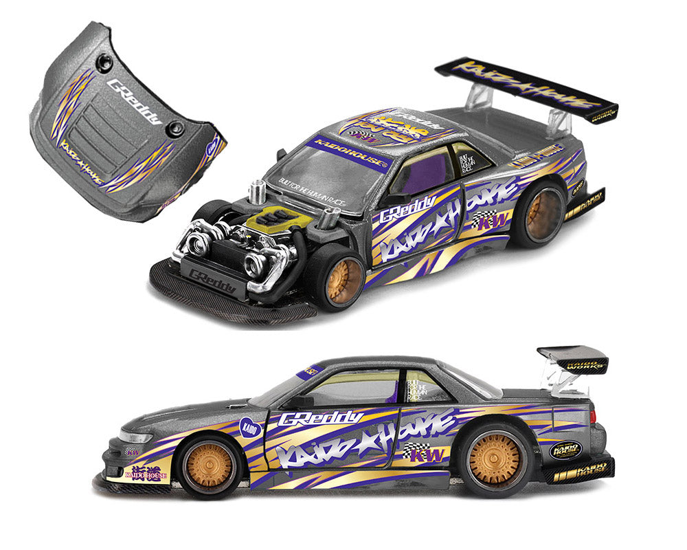PRE-ORDER Nissan Silvia S13-R Kaido Drift V1 Greddy – Gunmetal Gray (Kaido House x Mini GT) Diecast 1:64 Scale Model - TSM KHMG235