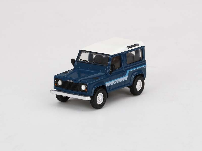 CHASE Land Rover Defender 90 County Wagon - Stratos Blue (Mini GT) Diecast 1:64 Scale Model - True Scale Miniatures MGT00353
