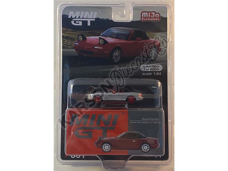 CHASE Mazda Miata MX-5 - Classic Red Headlight Up / Soft Top (Mini GT) Diecast 1:64 Scale Model - True Scale Miniatures MGT00361