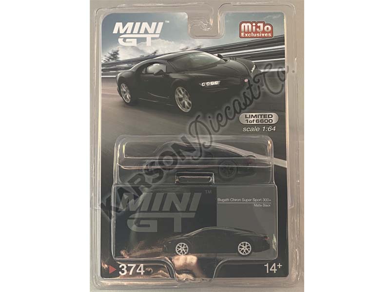 CHASE Bugatti Chiron Super Sport 300+ Matte Black (Mini GT) Diecast 1:64 Scale Model - True Scale Miniatures MGT00374