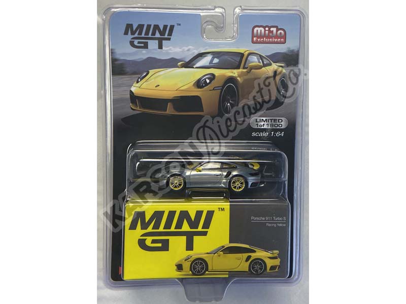 CHASE Porsche 911 Turbo S Racing Yellow - MiJo Exclusive (Mini GT) Diecast 1:64 Scale Model - TSM MGT00497