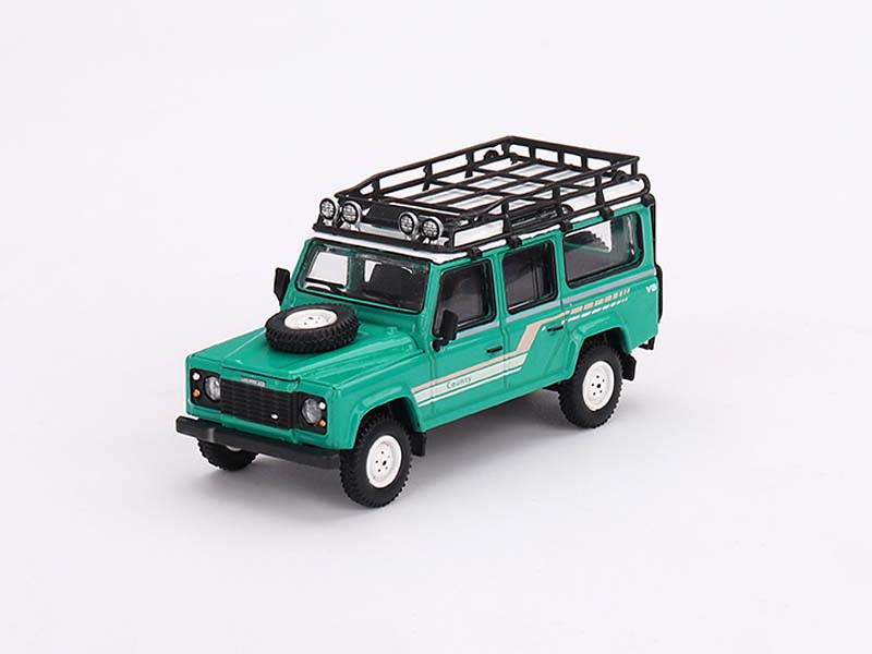 CHASE 1985 Land Rover Defender 110 County Station Wagon Trident Green - MiJo Exclusive (Mini GT) Diecast 1:64 Scale Model - TSM MGT00590