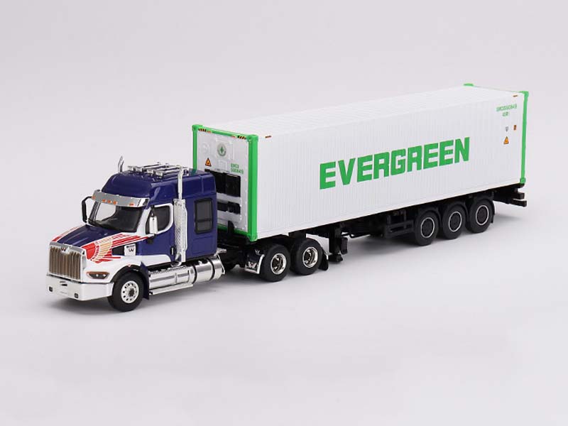 PRE-ORDER Western Star 49X w/ 40′ Reefer Container EVERGREEN Limited Edition (Mini GT) Diecast 1:64 Scale Model - TSM MGT00597