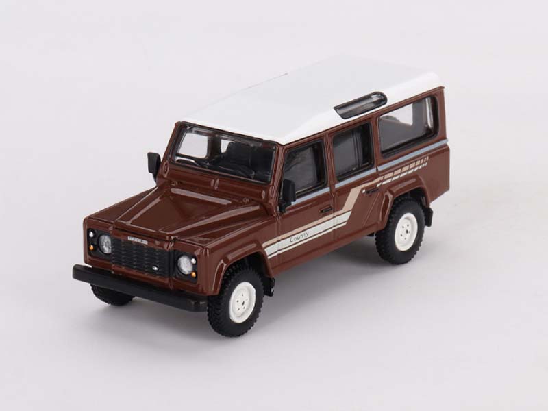 PRE-ORDER 1985 Land Rover Defender 110 County Station Wagon Russet Brown – Mijo Exclusives (Mini GT) Diecast 1:64 Scale Model - TSM MGT00734