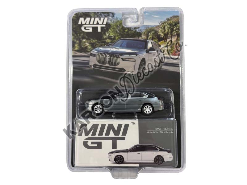 CHASE BMW i7 xDrive60 – Alpine White / Black Sapphire (Mini GT) Diecast 1:64 Scale Model - TSM MGT00959