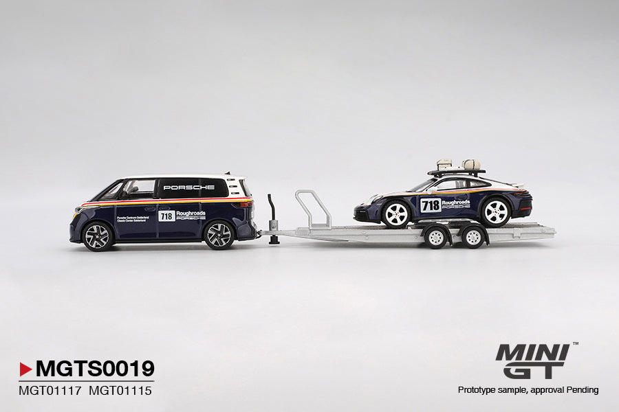 PRE-ORDER Porsche 911 Dakar #718 / Volkswagen ID. Buzz Porsche Centrum Gelderland Roughroads Set (Mini GT) Diecast 1:64 Scale Model - TSM MGTS0019
