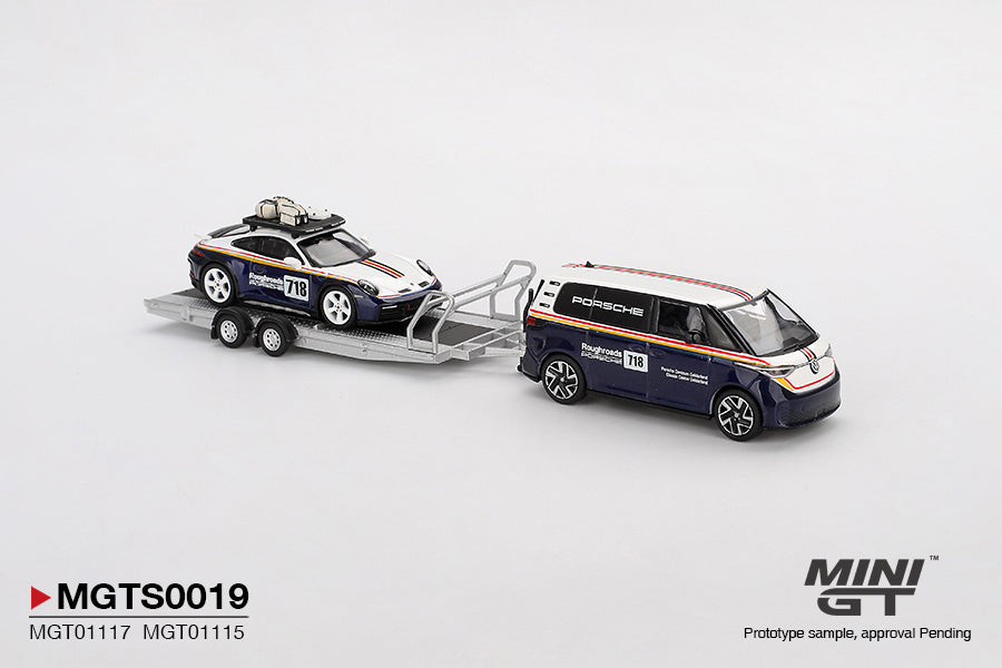 PRE-ORDER Porsche 911 Dakar #718 / Volkswagen ID. Buzz Porsche Centrum Gelderland Roughroads Set (Mini GT) Diecast 1:64 Scale Model - TSM MGTS0019