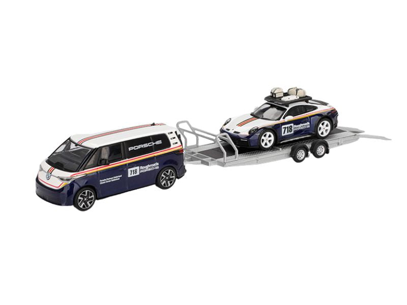 PRE-ORDER Porsche 911 Dakar #718 / Volkswagen ID. Buzz Porsche Centrum Gelderland Roughroads Set (Mini GT) Diecast 1:64 Scale Model - TSM MGTS0019