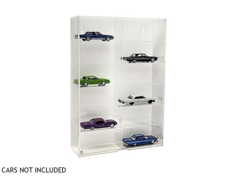 PRE-ORDER 12-Car Display Case Wall Mount Plastic White Back Version w/ Cover (8.5″ x 2.64″ x 12.8″) Fits Diecast 1:64 Scale Models - MJ08012WH