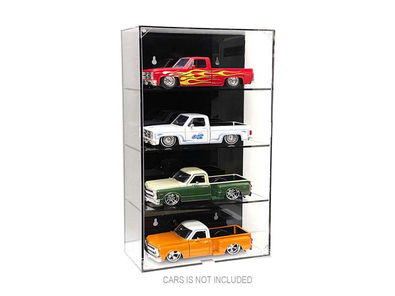 PRE-ORDER Wall Mount 4 Cars Display Case w/ Black Panel (10.5″x5″x19″) Fits Diecast 1:24 Scale Models - MJ1019BK